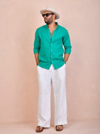 Solid Teal Green Pure Linen Shirt