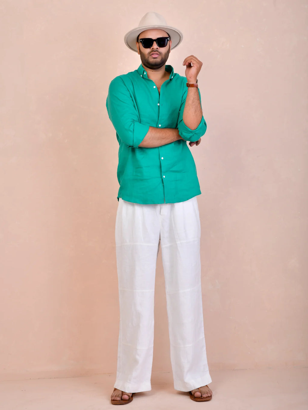Solid Teal Green Pure Linen Shirt