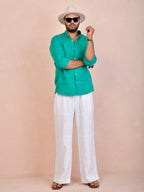 Solid Teal Green Pure Linen Shirt