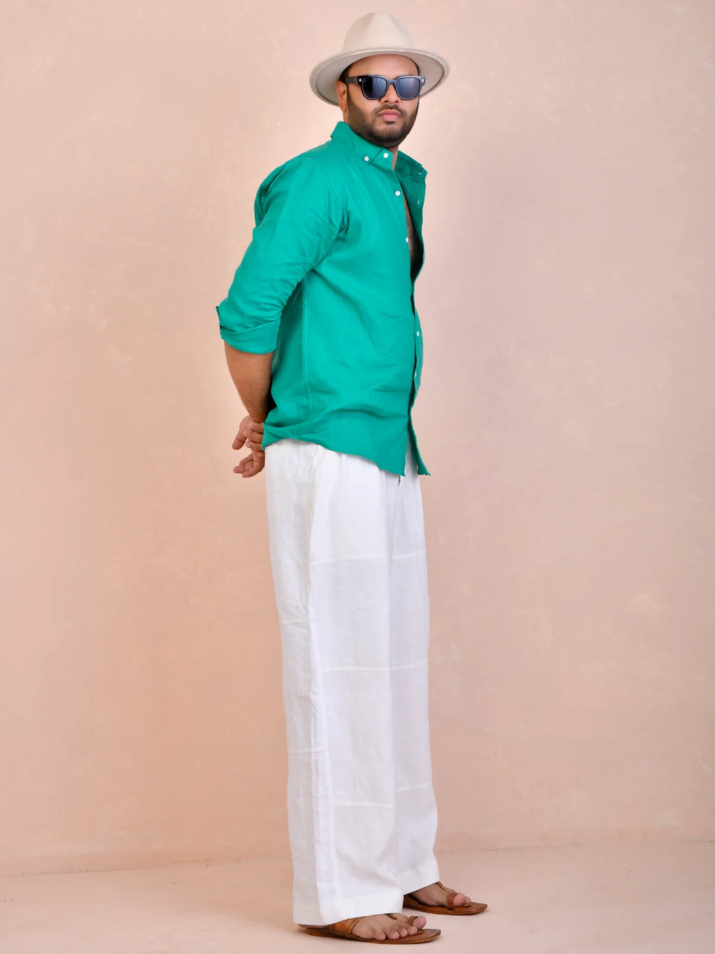 Solid Teal Green Pure Linen Shirt
