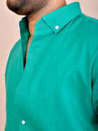 Solid Teal Green Pure Linen Shirt
