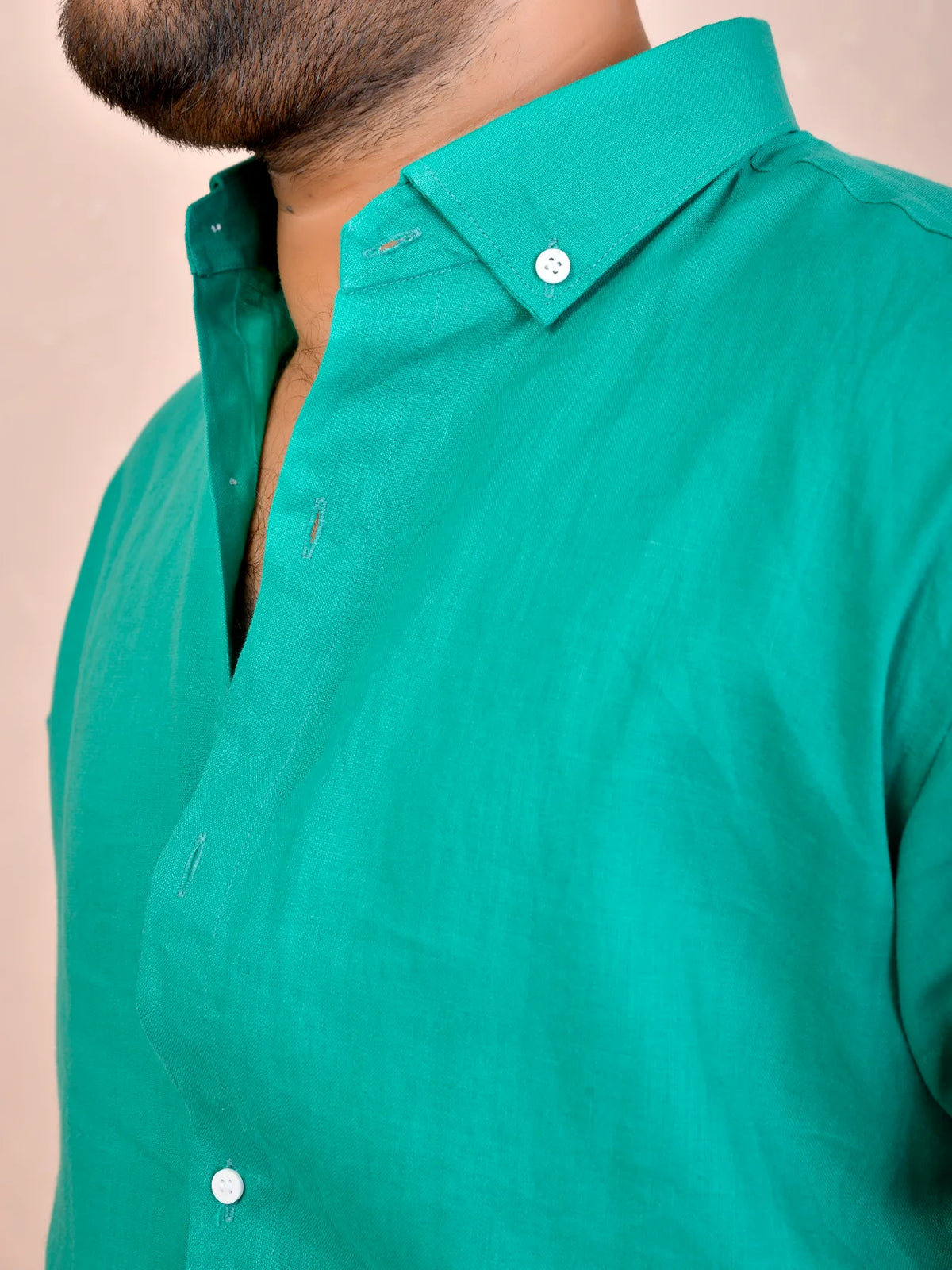 Solid Teal Green Pure Linen Shirt