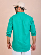 Solid Teal Green Pure Linen Shirt