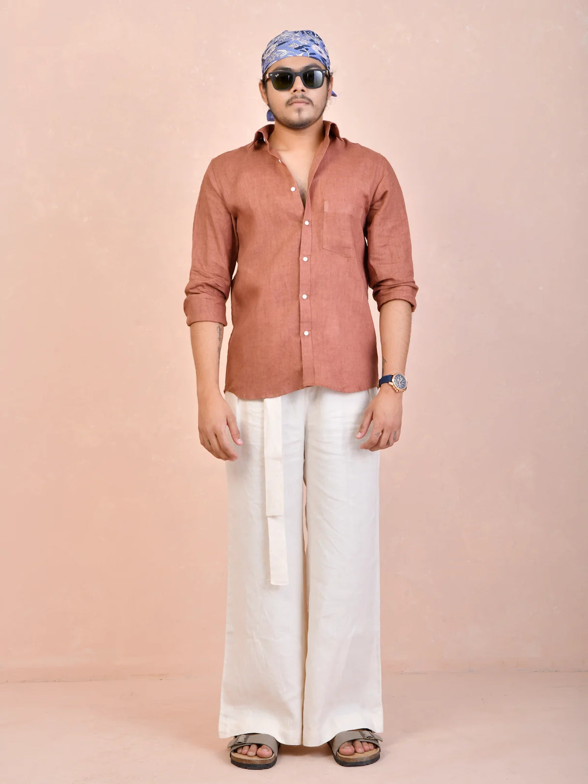 Solid Terracotta Brown Pure Linen Shirt