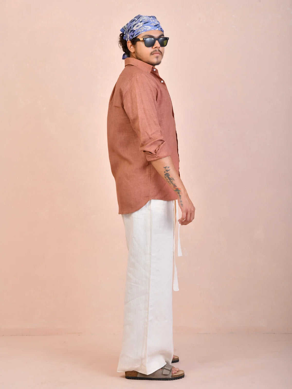 Solid Terracotta Brown Pure Linen Shirt