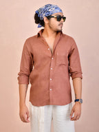 Solid Terracotta Brown Pure Linen Shirt