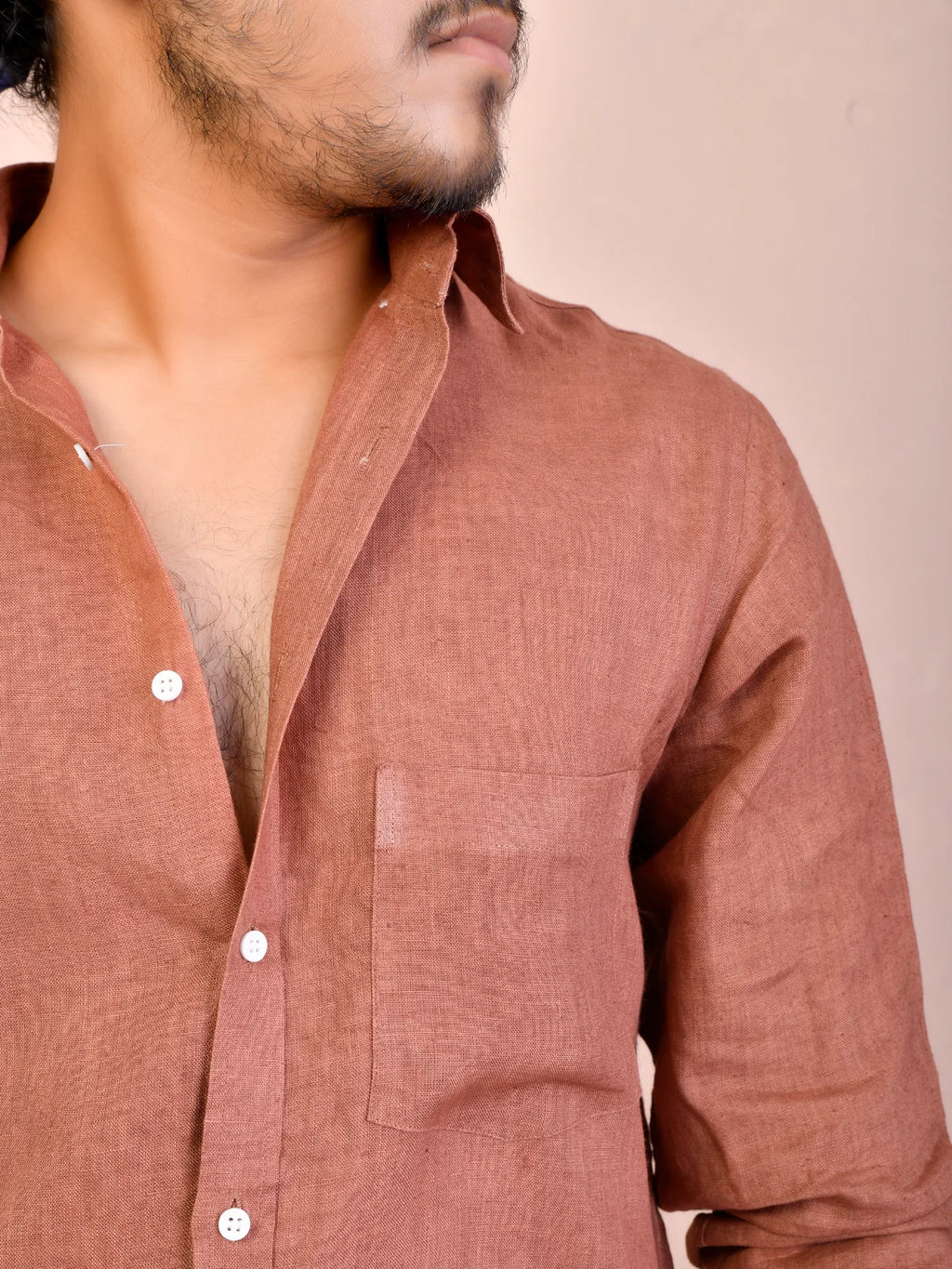 Solid Terracotta Brown Pure Linen Shirt