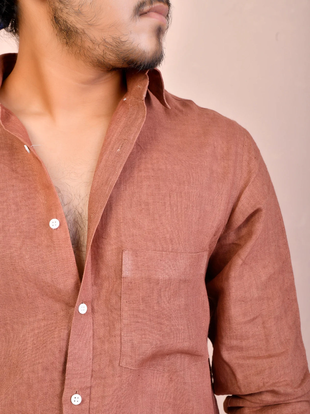 Solid Terracotta Brown Pure Linen Shirt