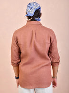 Solid Terracotta Brown Pure Linen Shirt