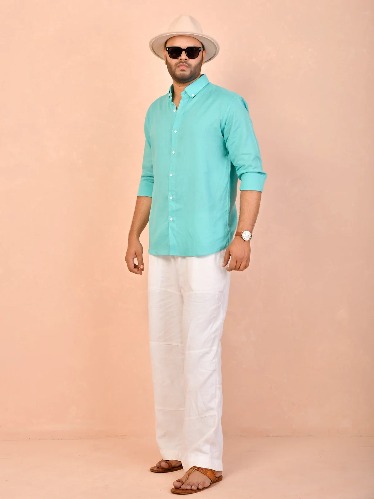 Solid Tiffany Blue Pure Linen Shirt
