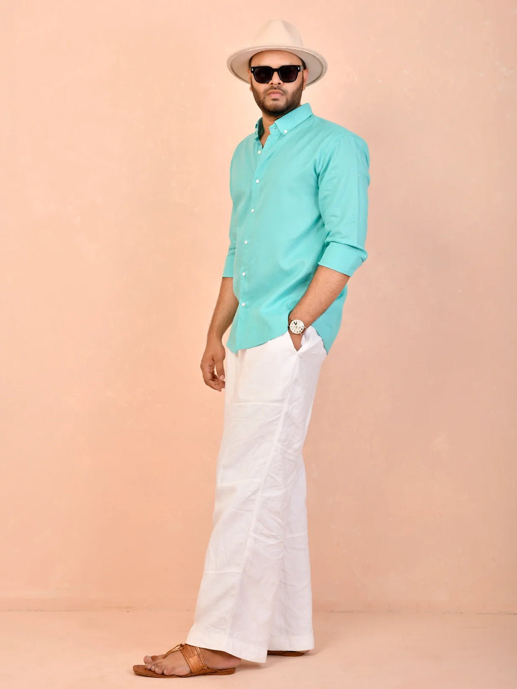 Solid Tiffany Blue Pure Linen Shirt
