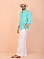 Solid Tiffany Blue Pure Linen Shirt