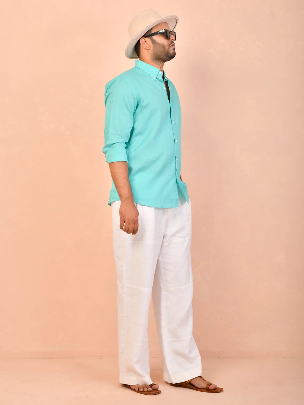 Solid Tiffany Blue Pure Linen Shirt