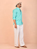 Solid Tiffany Blue Pure Linen Shirt