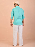 Solid Tiffany Blue Pure Linen Shirt