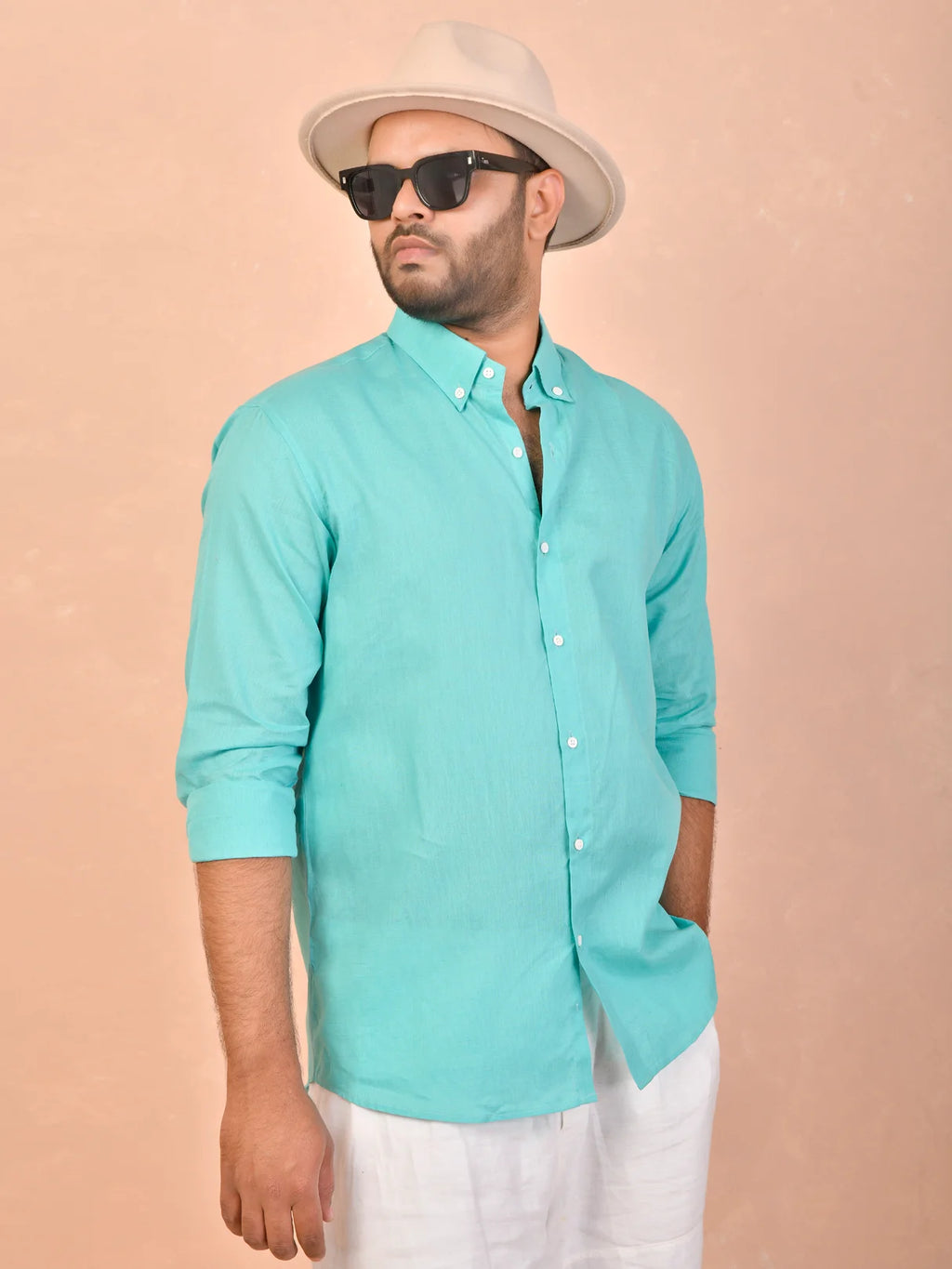 Solid Tiffany Blue Pure Linen Shirt