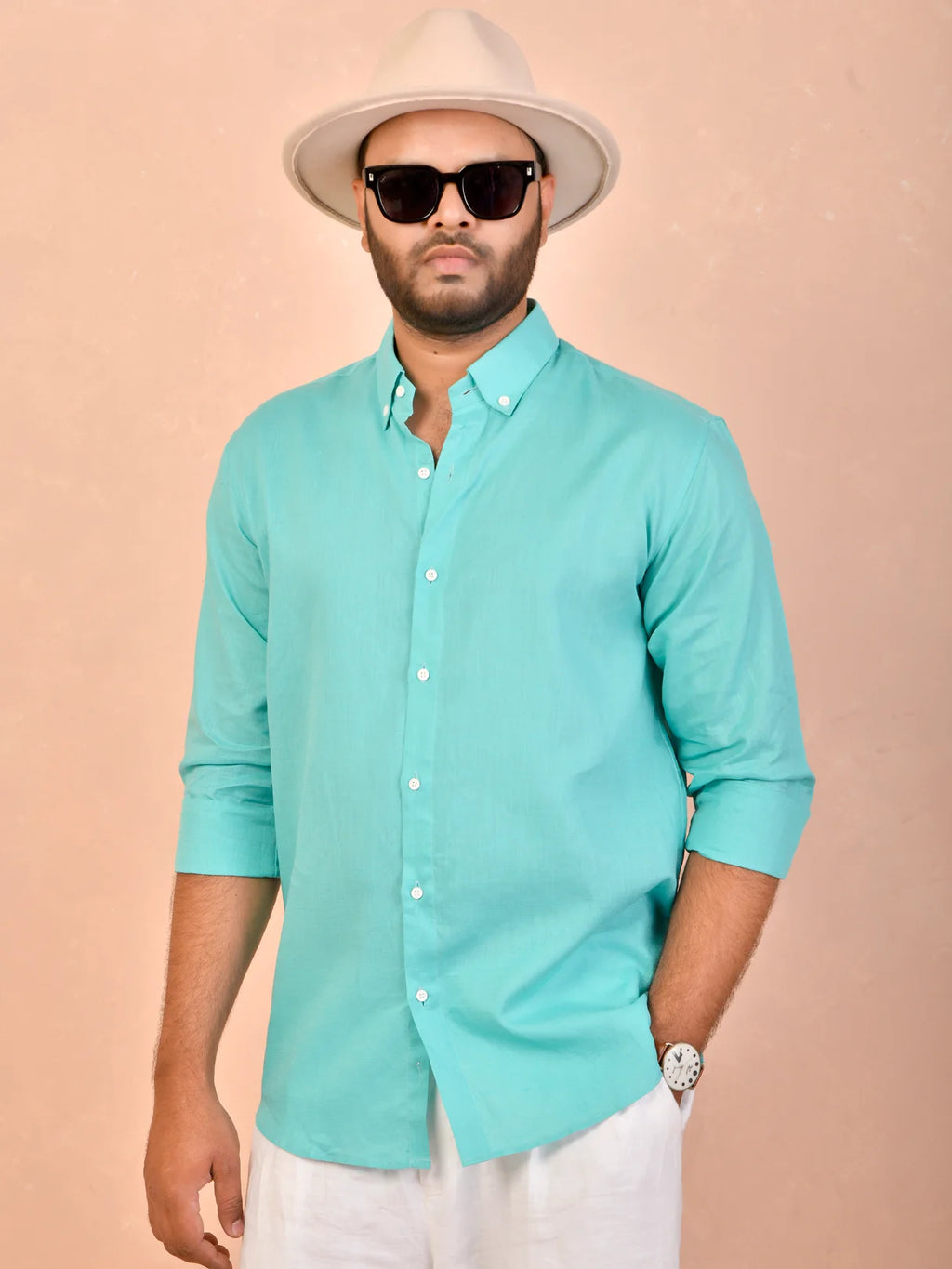 Solid Tiffany Blue Pure Linen Shirt
