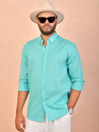 Solid Tiffany Blue Pure Linen Shirt