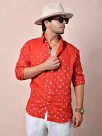 Bandhej Vermilion Red Pure Linen Shirt