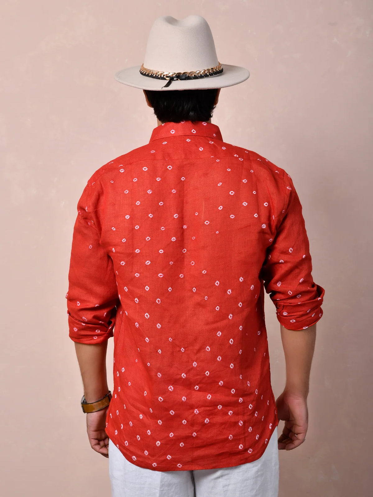 Bandhej Vermilion Red Pure Linen Shirt
