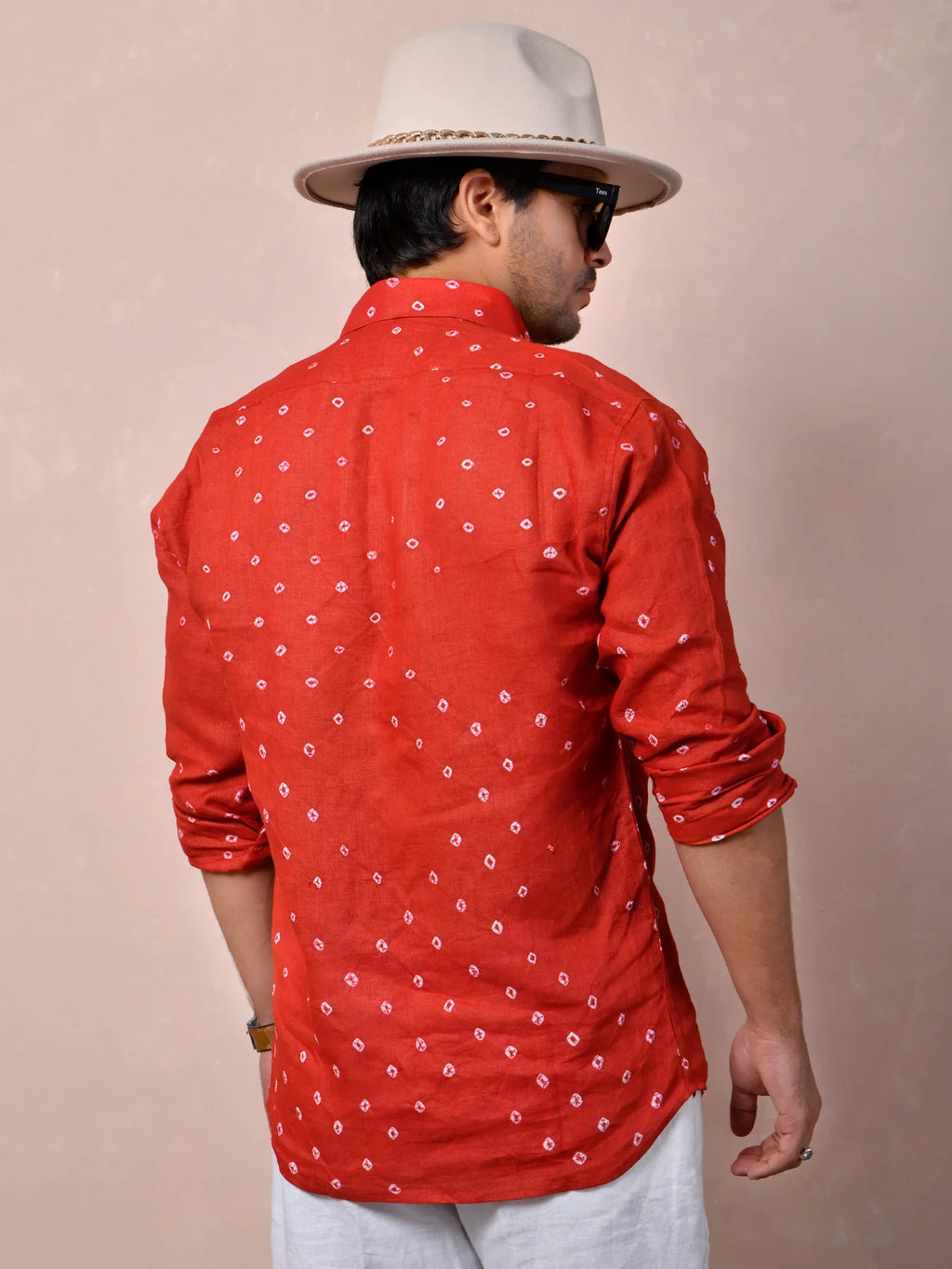 Bandhej Vermilion Red Pure Linen Shirt