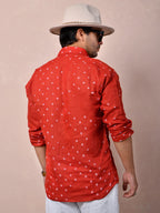 Bandhej Vermilion Red Pure Linen Shirt