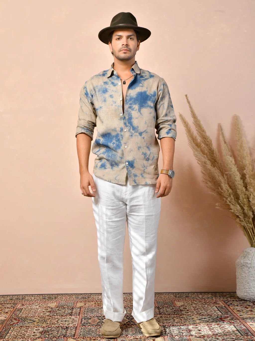 Tie & Dye Warm Beige Pure Linen Shirt