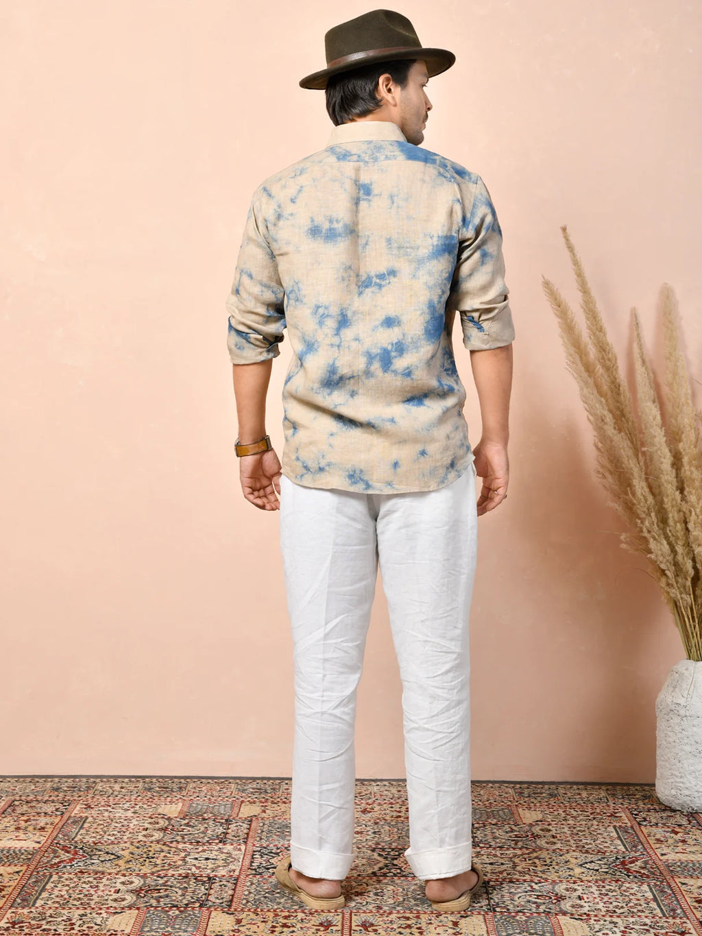 Tie & Dye Warm Beige Pure Linen Shirt