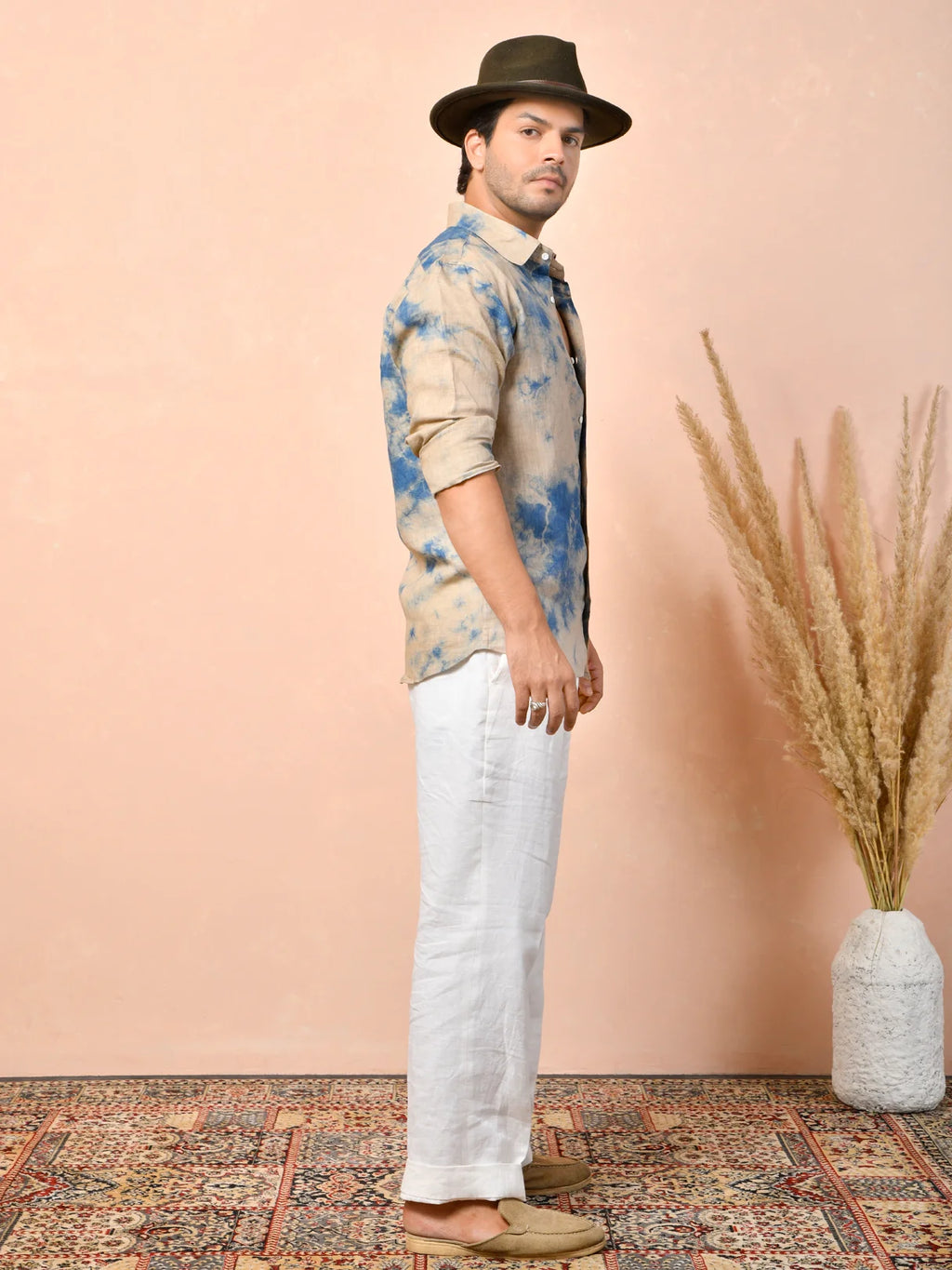 Tie & Dye Warm Beige Pure Linen Shirt