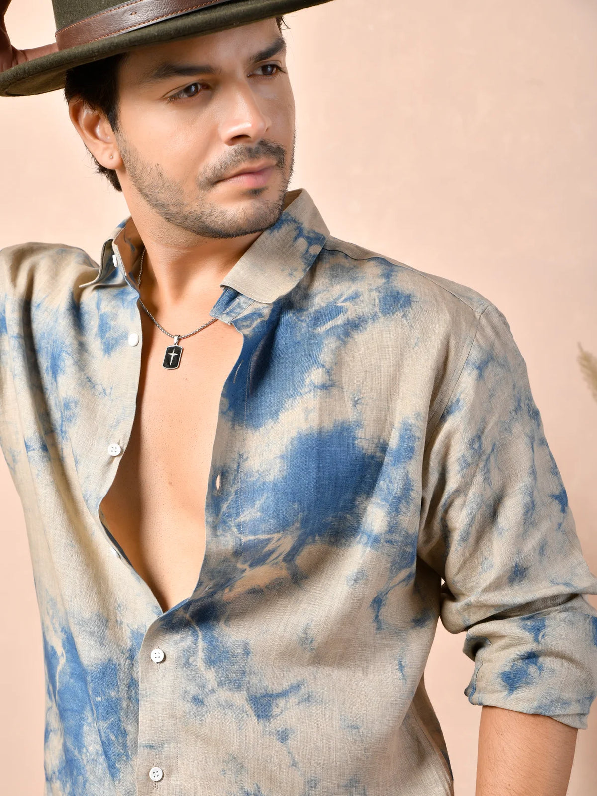 Tie & Dye Warm Beige Pure Linen Shirt