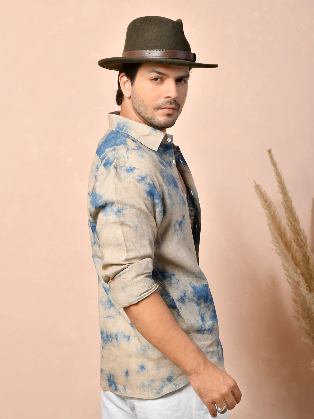 Tie & Dye Warm Beige Pure Linen Shirt