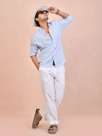 Solid Baby Blue Pure Linen Shirt