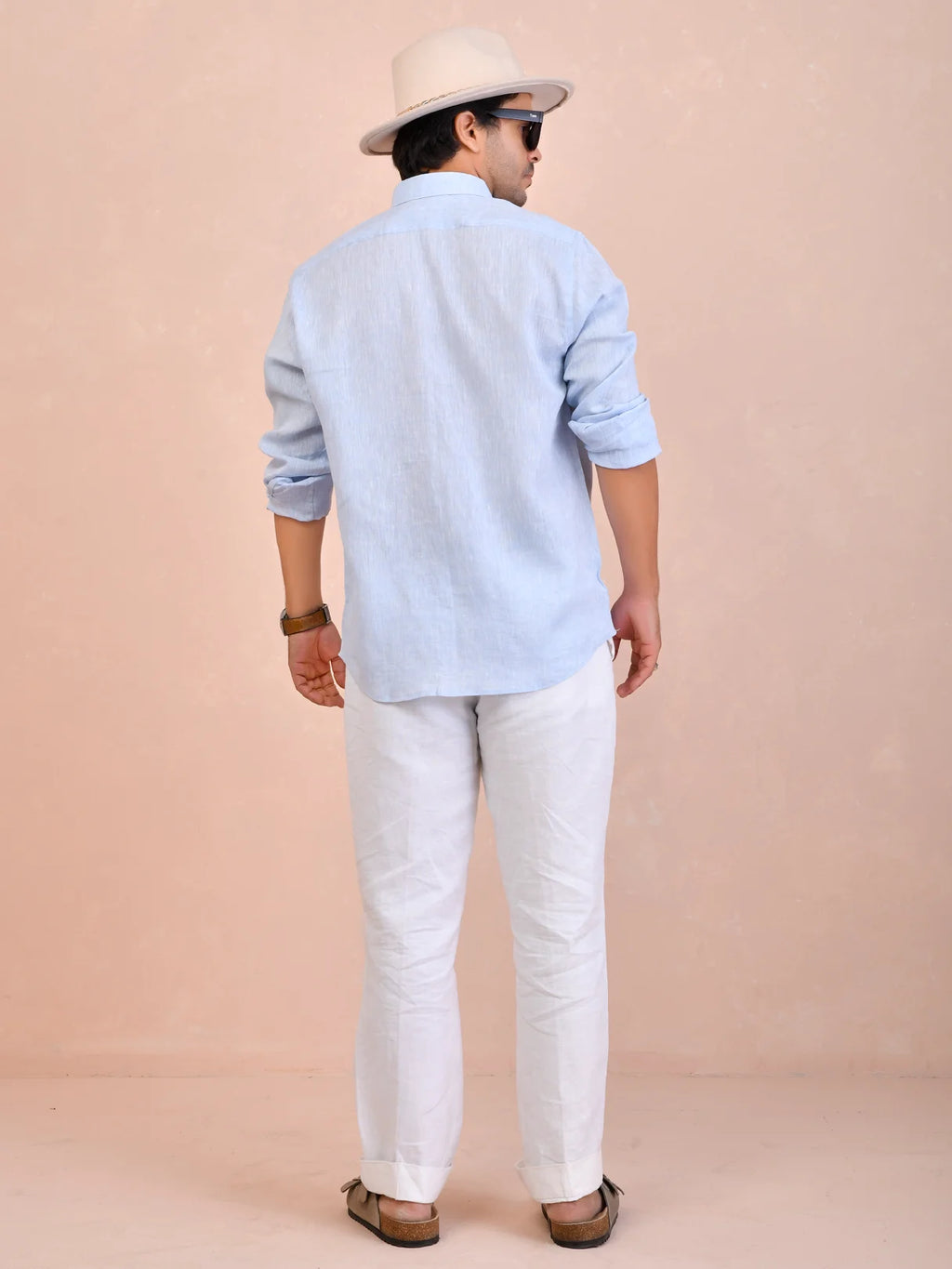Solid Baby Blue Pure Linen Shirt