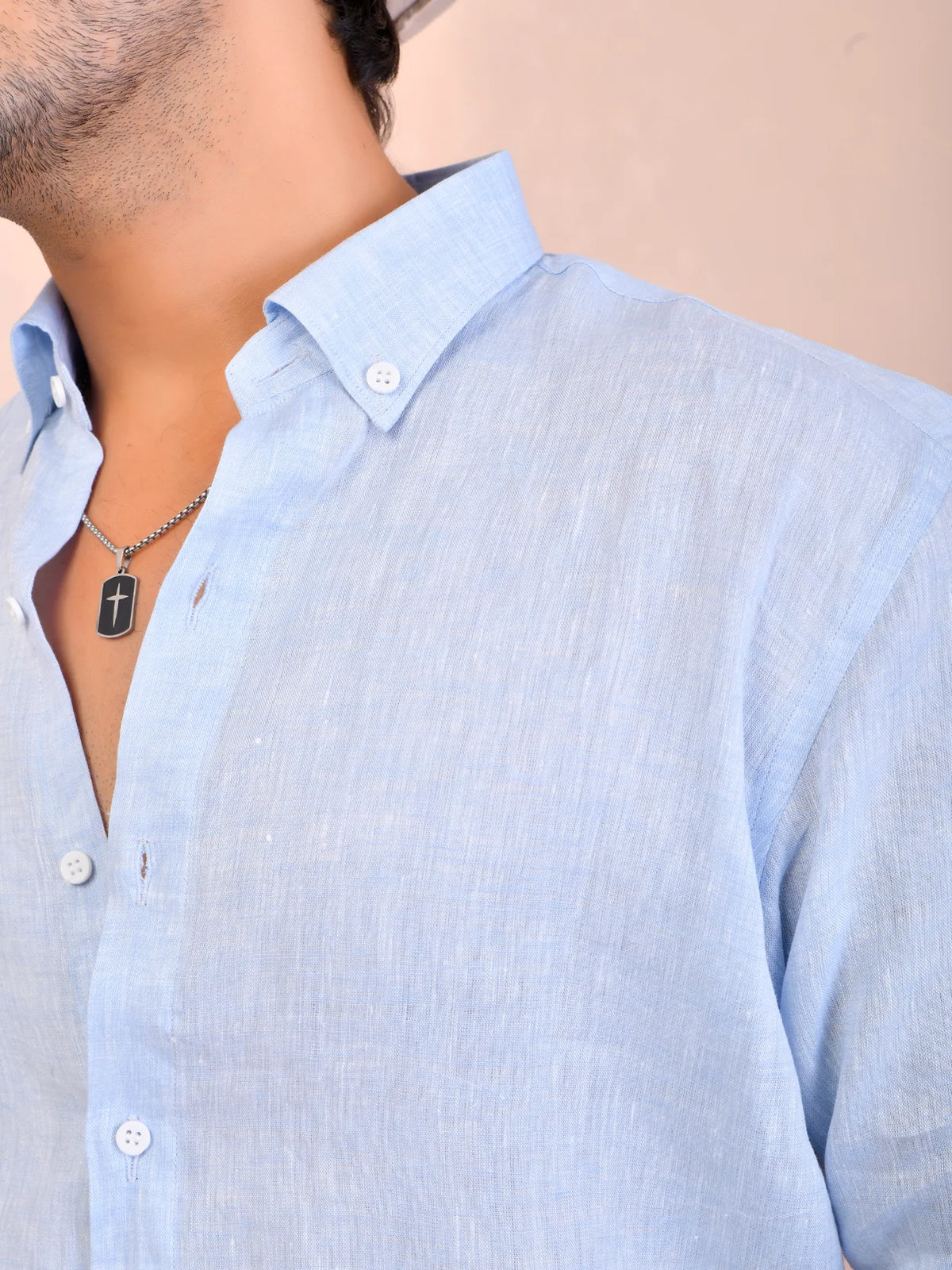 Solid Baby Blue Pure Linen Shirt