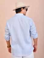 Solid Baby Blue Pure Linen Shirt