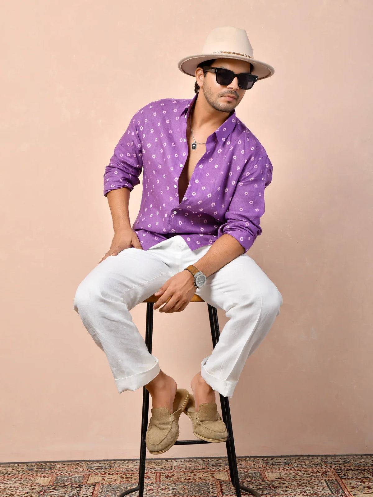 Bandhani Amethyst Purple Pure Linen Shirt