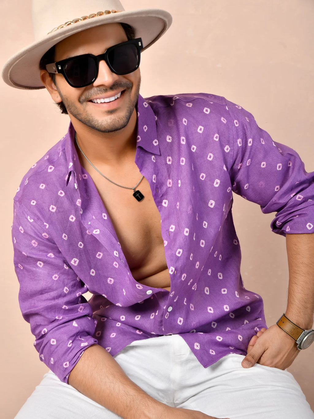 Bandhani Amethyst Purple Pure Linen Shirt