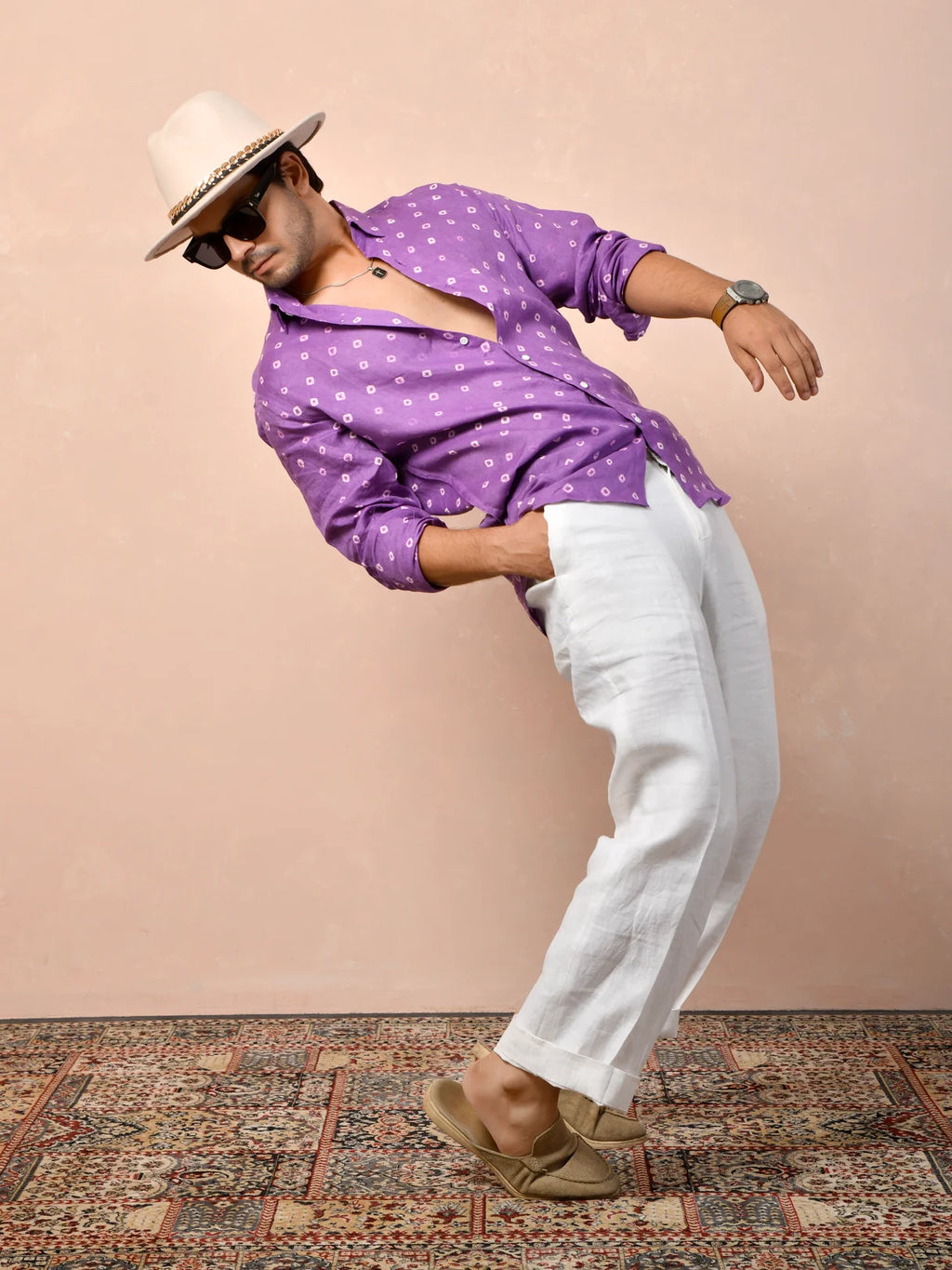 Bandhani Amethyst Purple Pure Linen Shirt