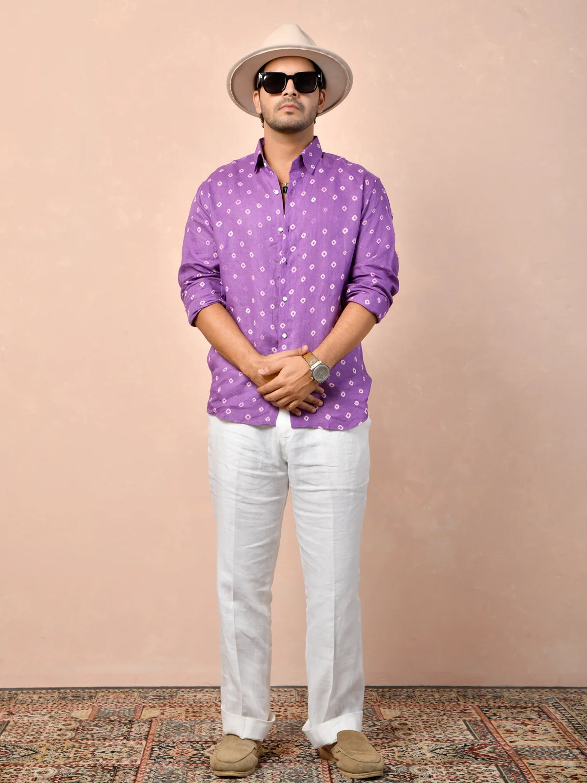 Bandhani Amethyst Purple Pure Linen Shirt