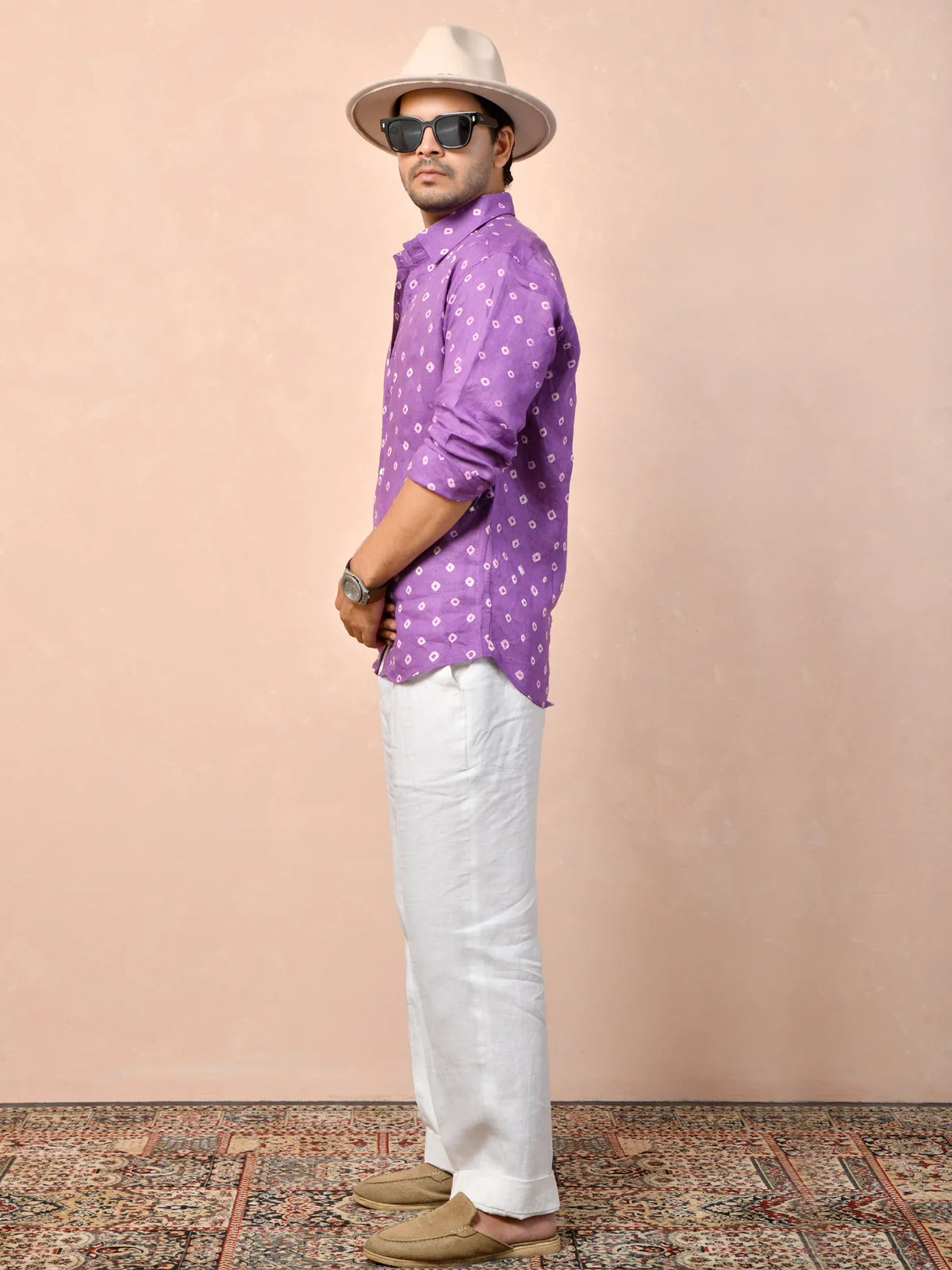 Bandhani Amethyst Purple Pure Linen Shirt