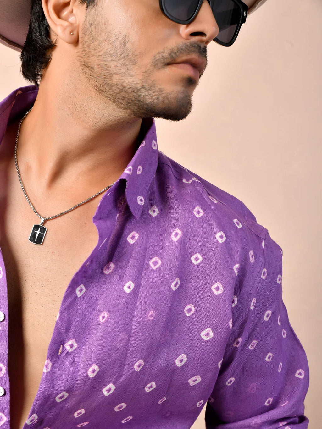 Bandhani Amethyst Purple Pure Linen Shirt