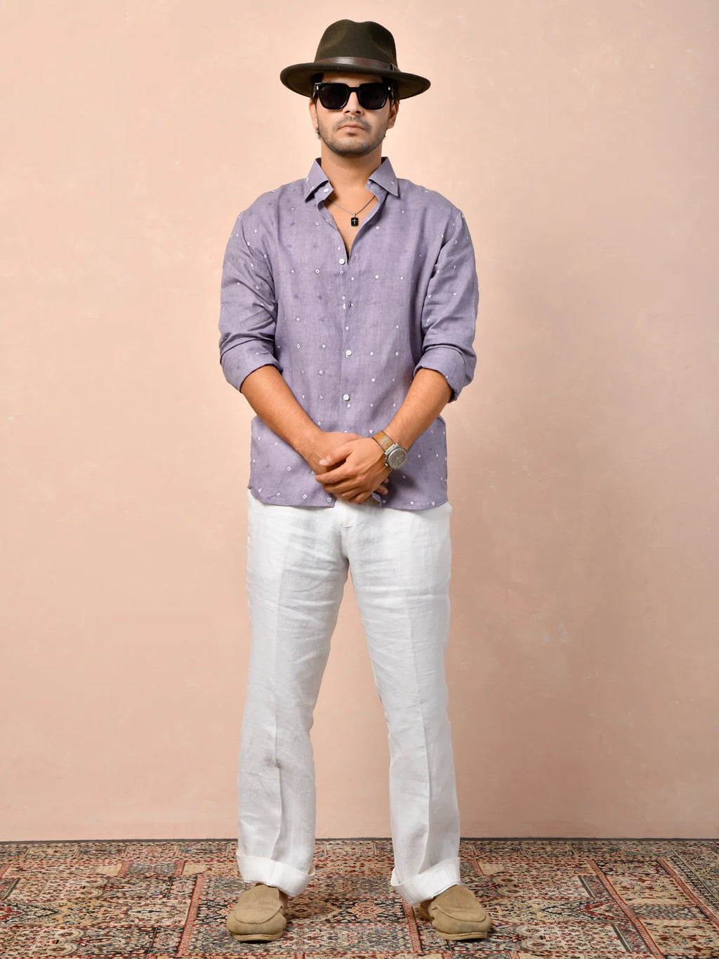 Bandhani Lavender Gray Pure Linen Shirt