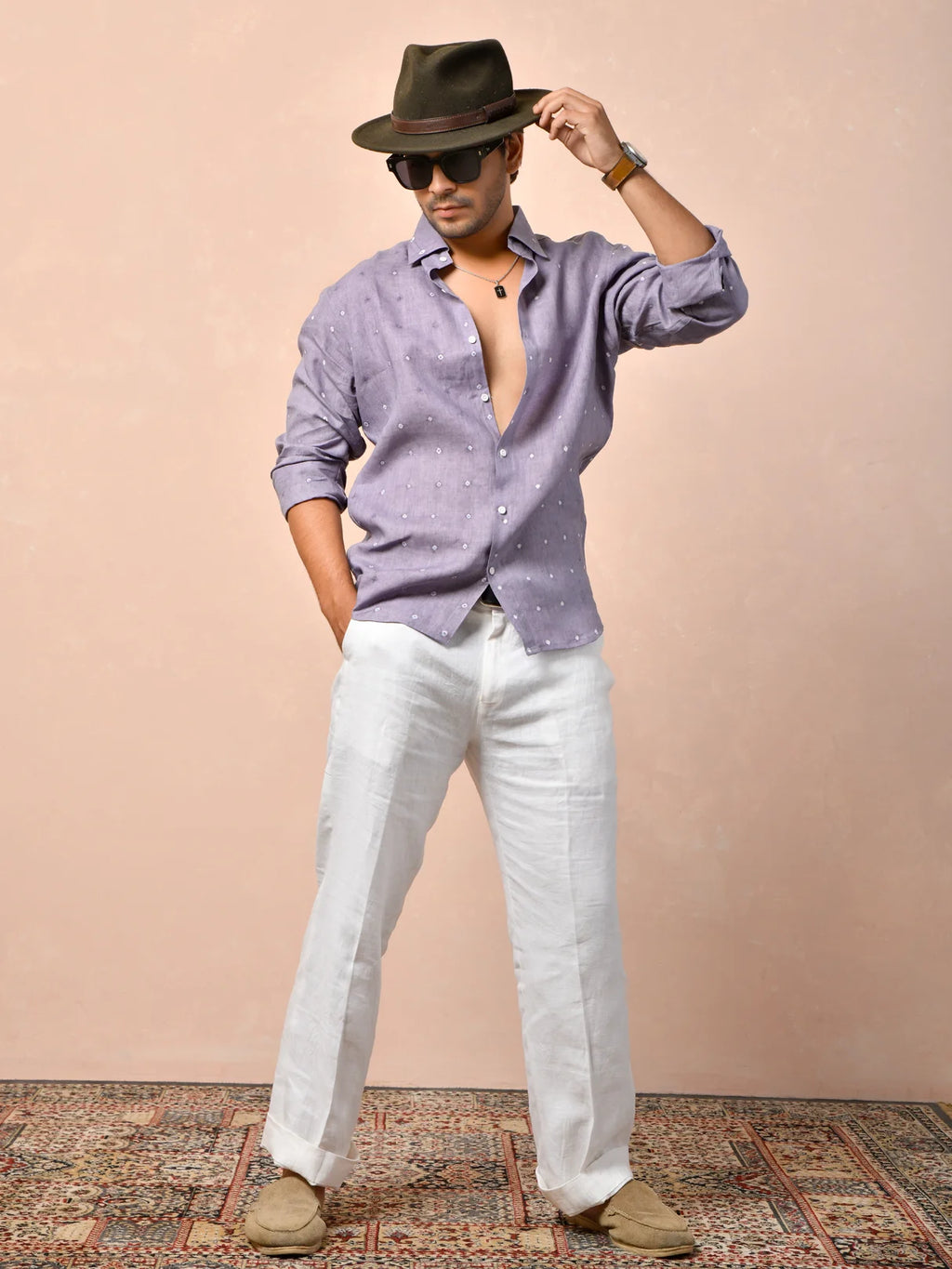 Bandhani Lavender Gray Pure Linen Shirt