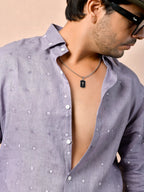 Bandhani Lavender Gray Pure Linen Shirt