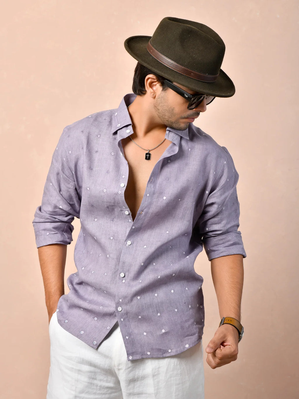 Bandhani Lavender Gray Pure Linen Shirt