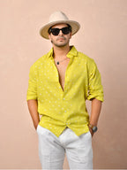 Bandhej Lime Yellow Pure Linen Shirt
