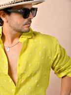 Bandhej Lime Yellow Pure Linen Shirt