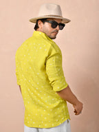 Bandhej Lime Yellow Pure Linen Shirt