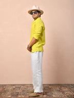 Bandhej Lime Yellow Pure Linen Shirt