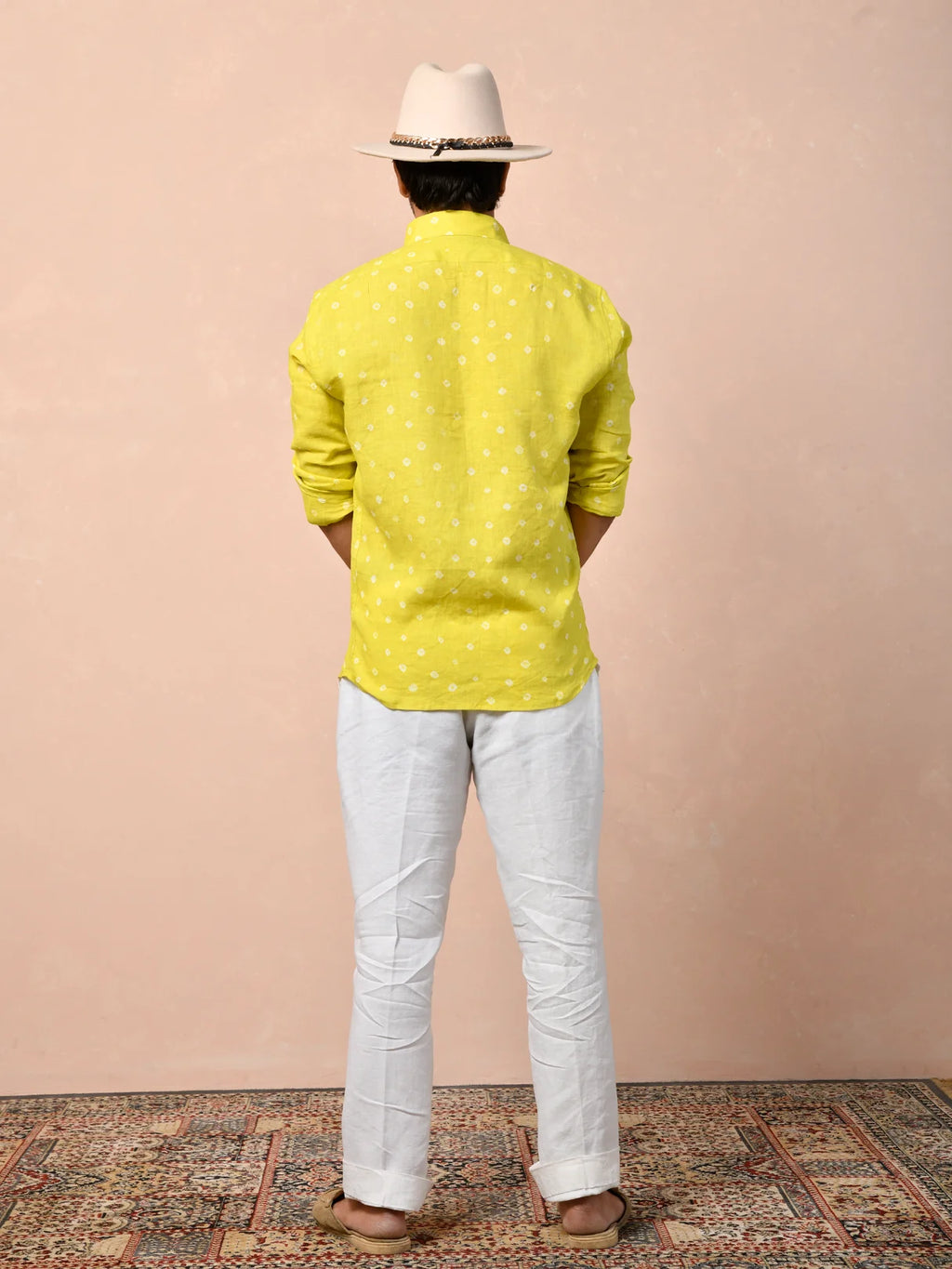 Bandhej Lime Yellow Pure Linen Shirt